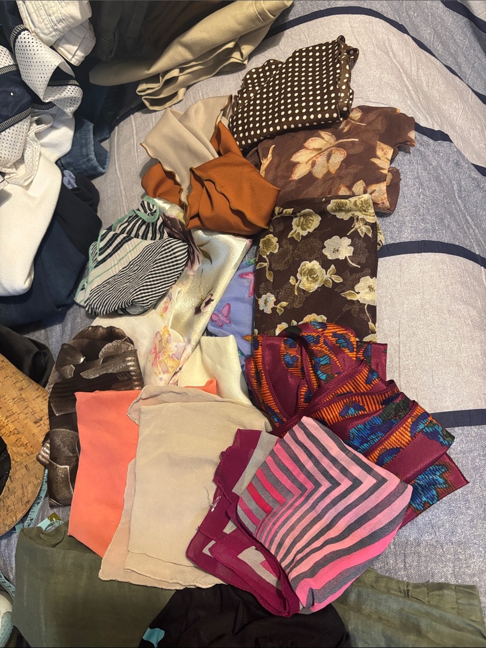 Mixed Silk Scarves Bundle - Floral, Striped, Polka Dot